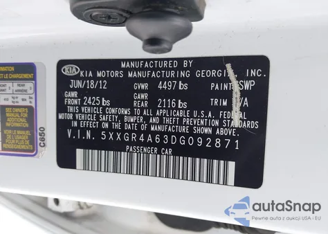 2013 Kia Optima Sx z USA, uszkodzony, nr VIN 5XXGR4A63DG092871